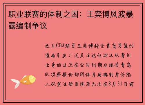 职业联赛的体制之困：王奕博风波暴露编制争议